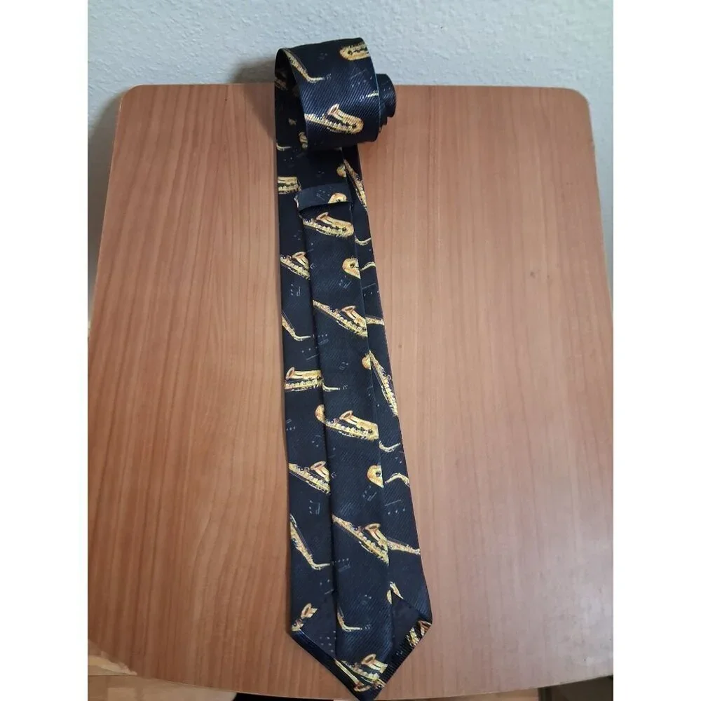 Saxaphone Tie Black Musician Novelty Business Casual Jazz Sax Musical Band 56